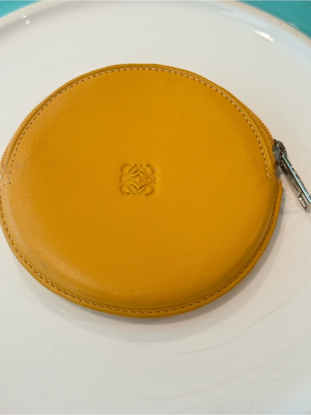 Loewe NWOT mustard yellow /honey round colored coin purse 3.5" retired style